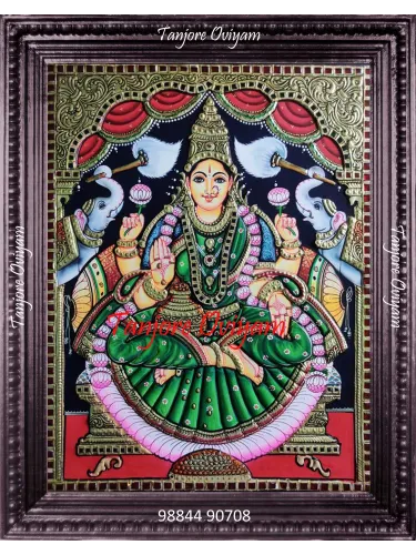 Green Saree Gajalakshmi Tanjore Painting